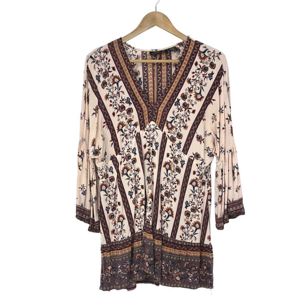 Lola P. Rayon Floral Print Bohemian Tunic Top Women's size medium